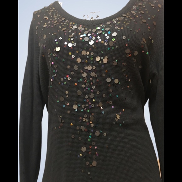 Black Quacker Factory fancy long sleeve top with embellished detail - Picture 2 of 8